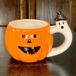 Jack O’Lantern with Ghost Witch Handle Ceramic Halloween Mug